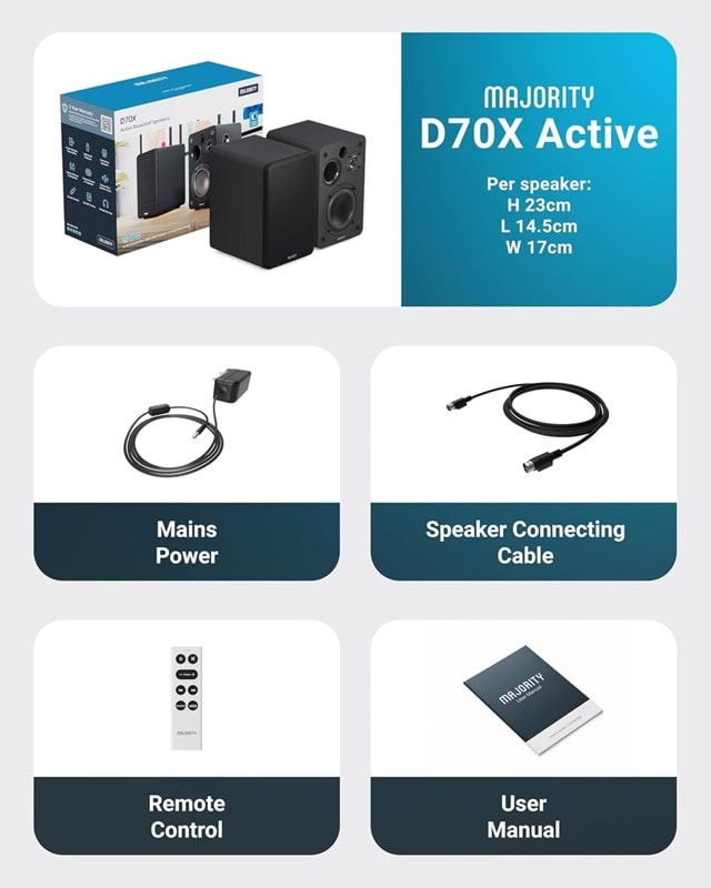 Majority D70X Black Bluetooth Bookshelf Speakers - 6