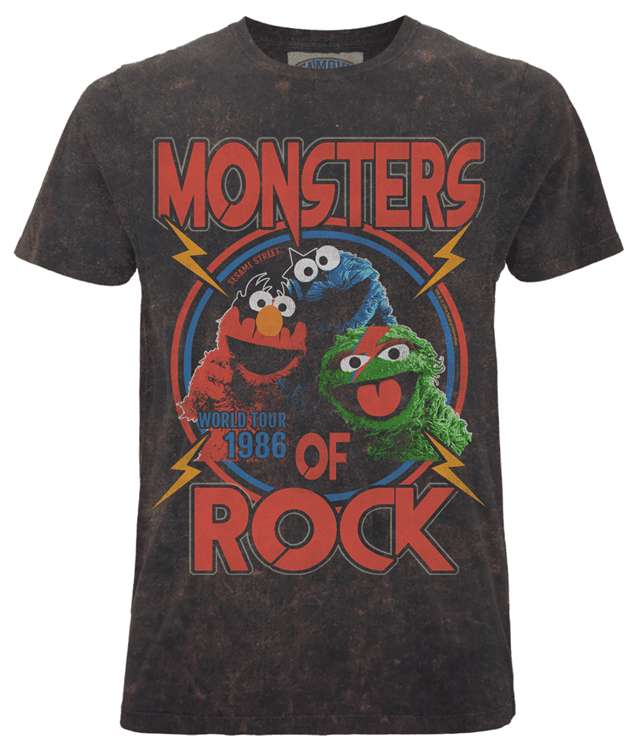 Sesame Street Monsters Of Rock Washed Black Tee (Small) - 1