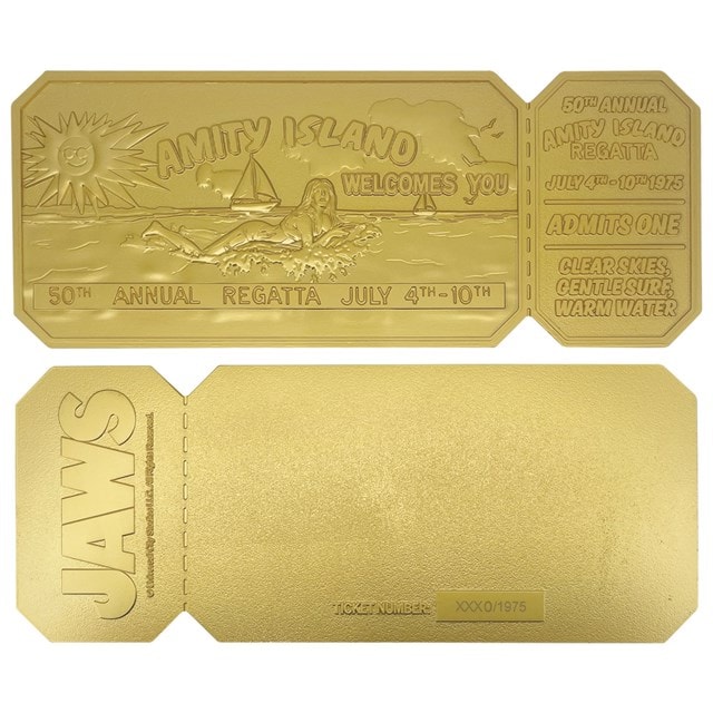 Jaws 50th Anniversary 24K Gold Plated Amity Regatta Ticket - 2