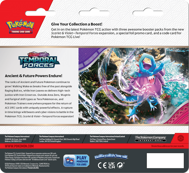 Temporal Forces 3 Pack Blister Scarlet & Violet TCG Pokemon Trading Cards - 3