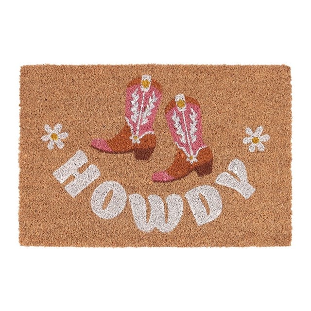 Natural Howdy Cowboy Boot Door Mat - 1