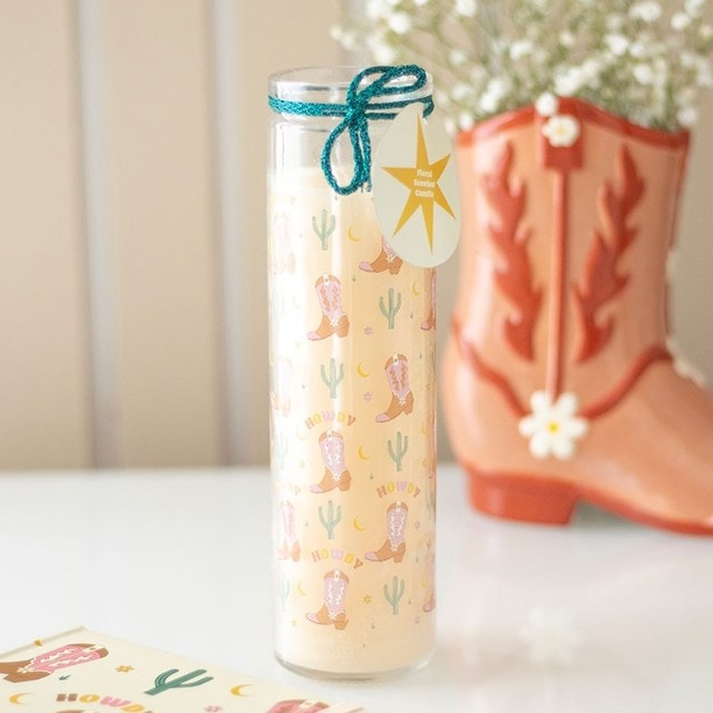 Howdy Cowboy Boot Print Floral Candle - 2