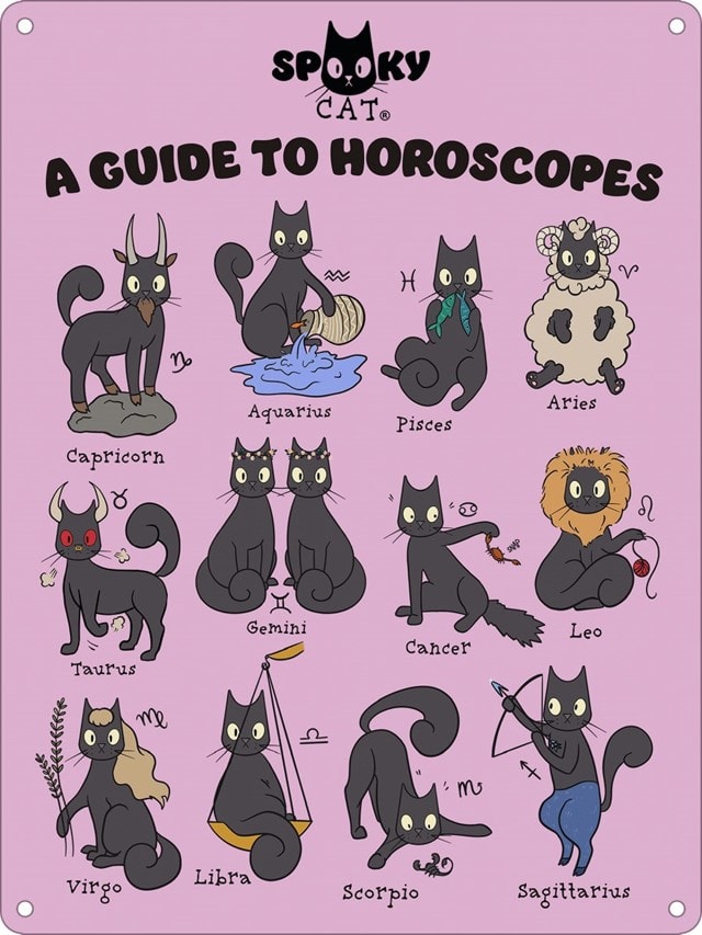 Spooky Cat A Guide To Horoscopes Mini Tin Sign - 1