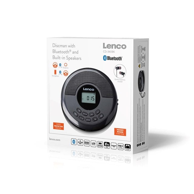Lenco CD-340BK Black Bluetooth Portable CD Player With Built-in Speaker - 8