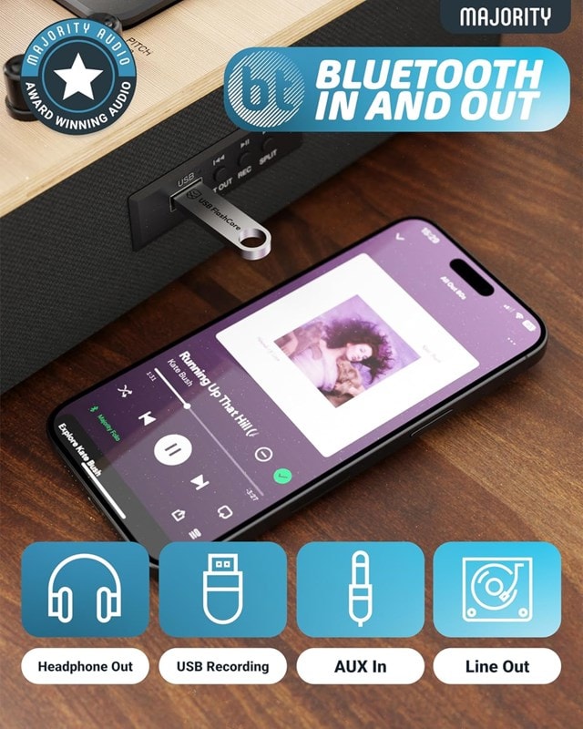 Majority Folio Oak Bluetooth Turntable - 6