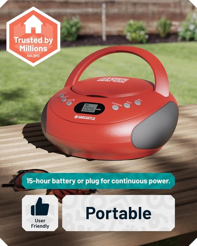 Oakcastle CD250 Red Bluetooth CD Player with FM Radio - 5
