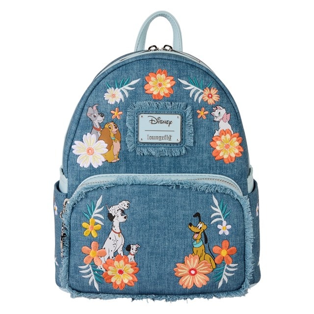 Disney Dogs & Cats Faux Denim Fringe Loungefly Mini Backpack - 1
