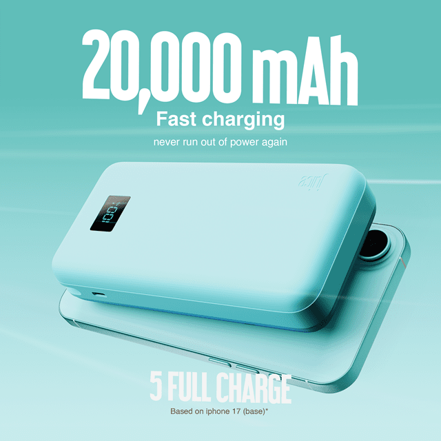 Juice 5 Charges Teal 20000mAh Power Bank with Integrated Cable - 5