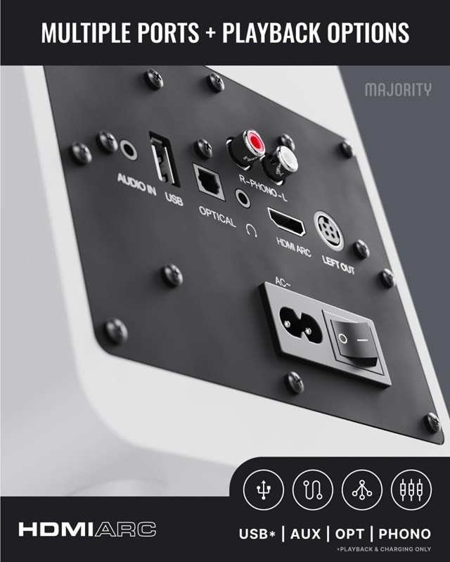 Majority D70X White Bluetooth Bookshelf Speaker - 5