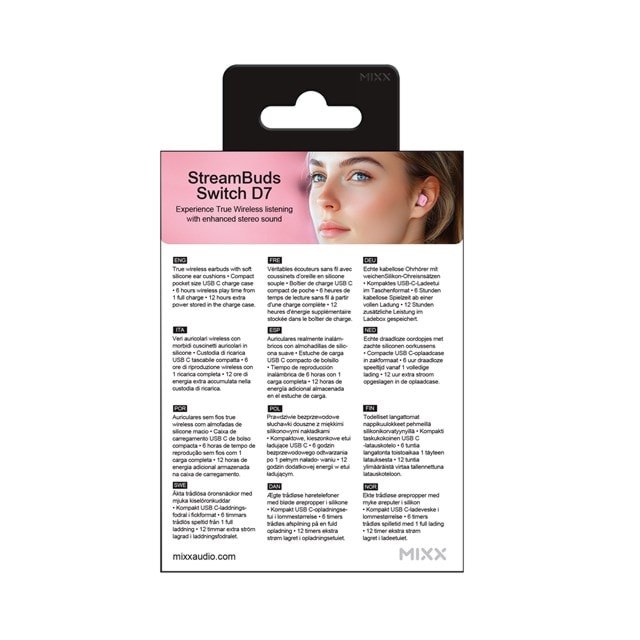 Mixx Audio StreamBuds Switch D7 Pink True Wireless Bluetooth Earphones - 7
