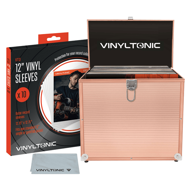 Vinyl Tonic Rose Gold LP Storage Case with Cleaning Cloth & Sleeve 10 pack - 1
