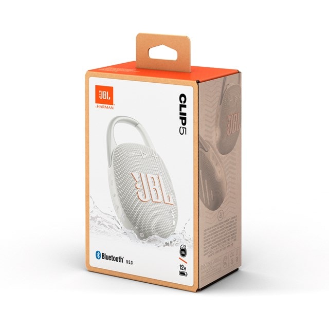 JBL Clip 5 White Bluetooth Speaker - 8