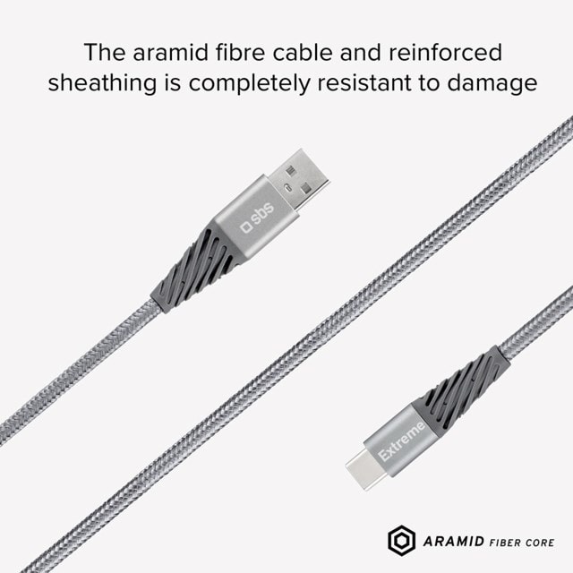 SBS Extreme Unbreakable Silver USB-C Cable 1.5m - 5