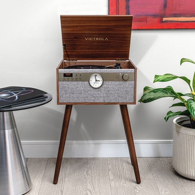 Victrola Century Walnut Bluetooth Turntable with Legs, Clock, CD & Cassette - 11