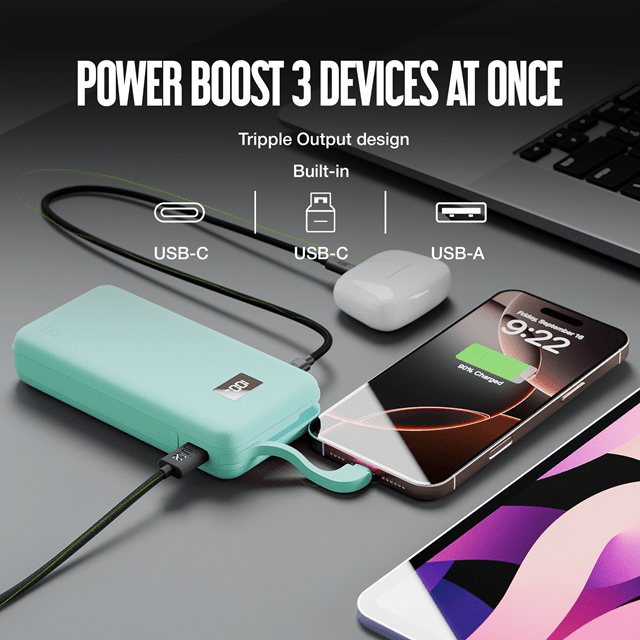 Juice 5 Charges Teal 20000mAh Power Bank with Integrated Cable - 3