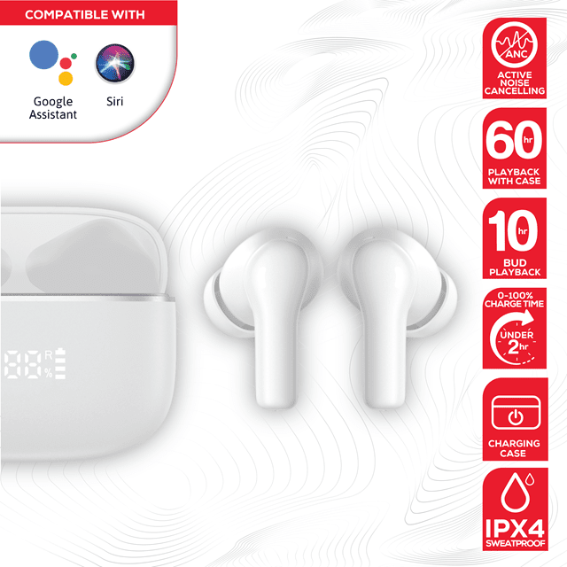 Rock ANC TWS White Active Noise Cancelling True Wireless Bluetooth Earphones - 2