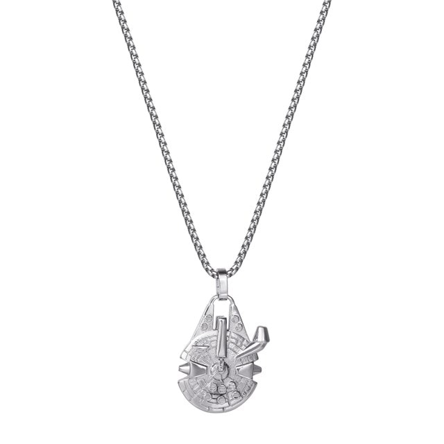Silver Stainless Steel Millennium Falcon Pendant With Box Chain Star Wars Necklace - 1