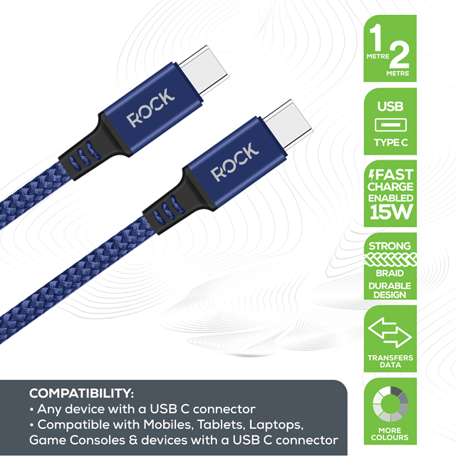 Rock Navy Braided USB-C to USB-C Cable 1M - 2