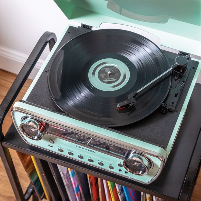 Crosley Powel 7-in-1 Aqua Blue Bluetooth Turntable with FM Radio and CD Player - 8