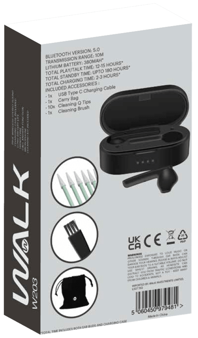 Walk Audio W203 Black True Wireless Bluetooth Earphones - 5