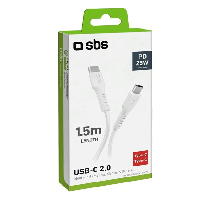 SBS PD 25W White USB-C to USB-C Cable 1.5m - 2