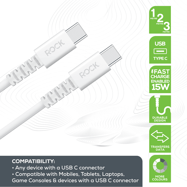 Rock White USB-C to USB-C Cable 3M - 2