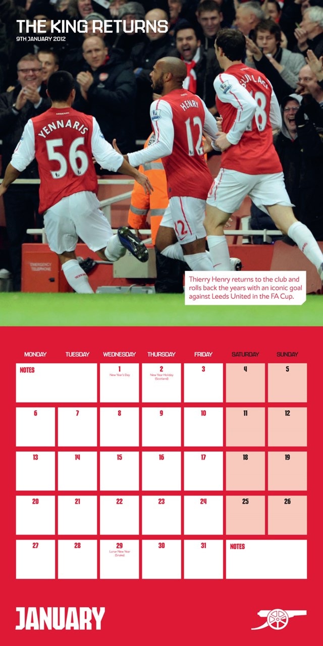 Arsenal FC Legends 2025 Square Calendar - 3