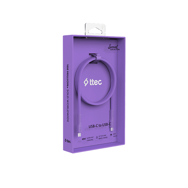 Ttec Neon Purple Usb-C To Usb-C 60W Cable 1.2M - 6