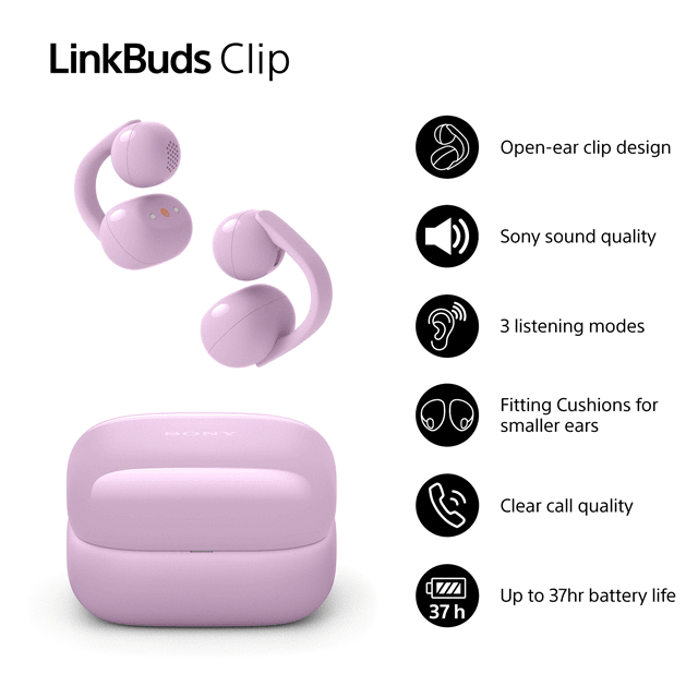 Sony LinkBuds Clip Open Ear Lavender True Wireless Bluetooth Earphones - 2