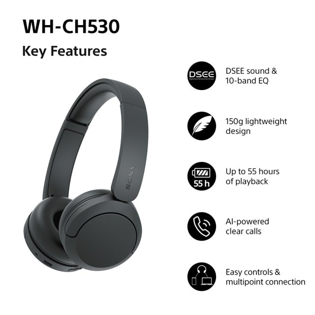 Sony WH-CH530 Black Bluetooth Headphones - 7