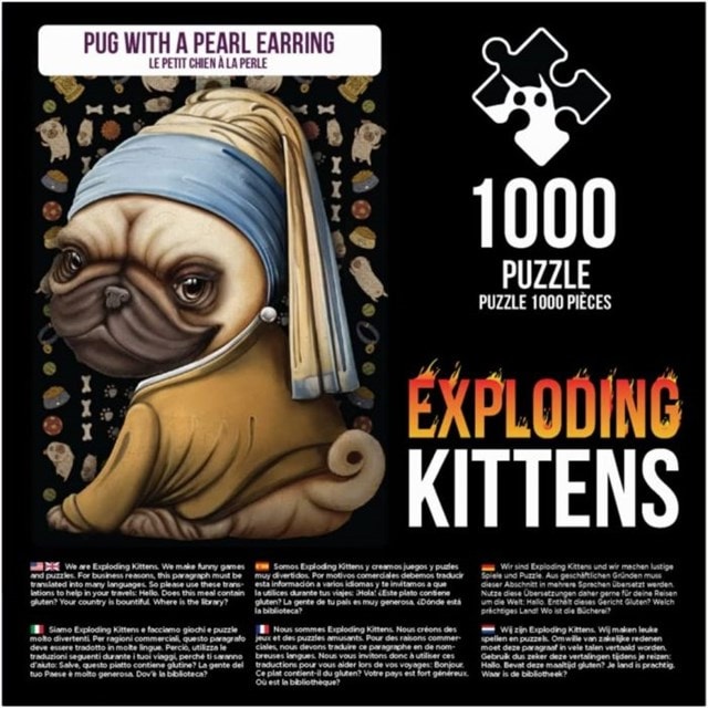 Pug With A Pearl Earring: Exploding Kittens 1000 Piece Jigsaw Puzzle - 2