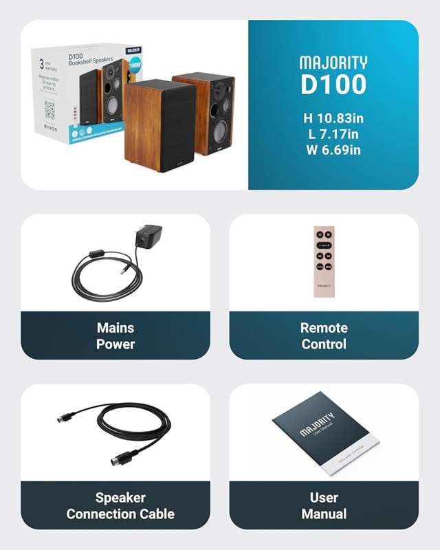 Majority D100 Oak Bluetooth Bookshelf Speakers - 8