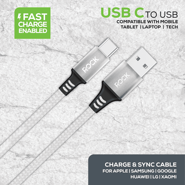 Rock White Braided USB-C Cable 1M - 3