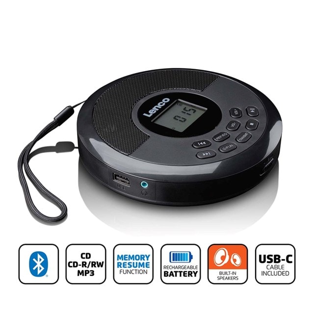 Lenco CD-340BK Black Bluetooth Portable CD Player With Built-in Speaker - 7