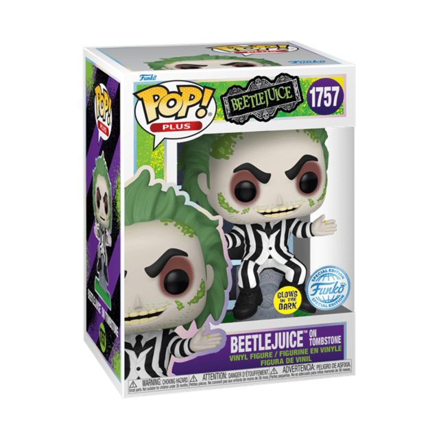 Beetlejuice On Tombstone 1757 Beetlejuice Glow In The Dark Funko Pop Vinyl Plus - 3