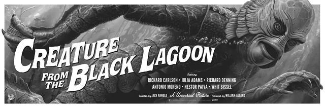 Creature From The Black Lagoon Black & White Andrew Swainson 61cm x 91 cm Fine Art Poster - 1
