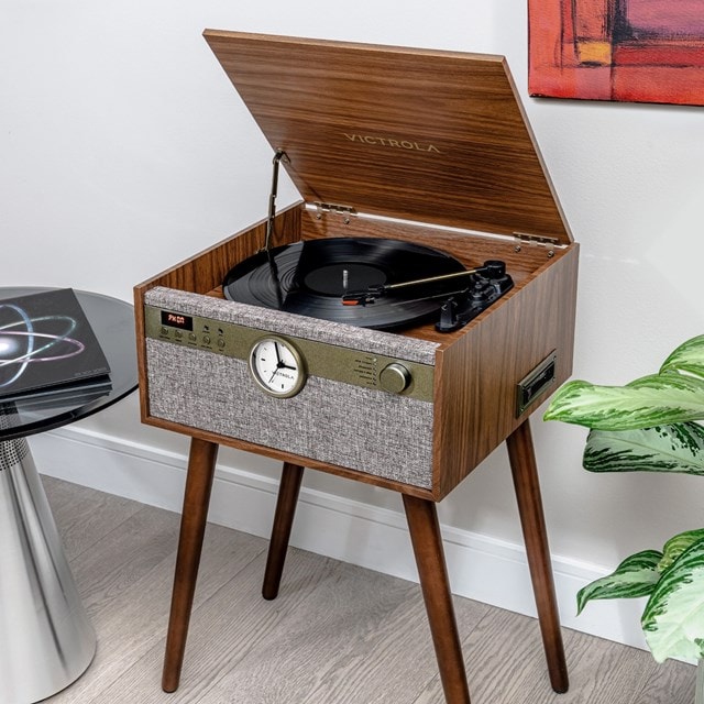 Victrola Century Walnut Bluetooth Turntable with Legs, Clock, CD & Cassette - 9
