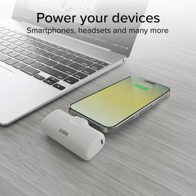 SBS Eco Range White 5000mAh Power Bank with Integrated USB-C Cable - 7