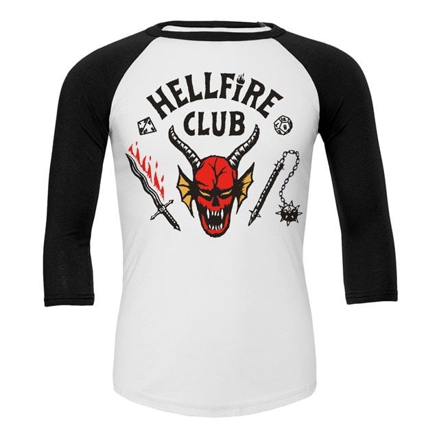 Hellfire Club Stranger Things Season 4 White/Black Baseball Sleeve Tee (Small) - 1