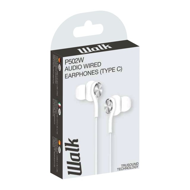 Walk Audio P502W White USB-C Earphones W/Mic - 3