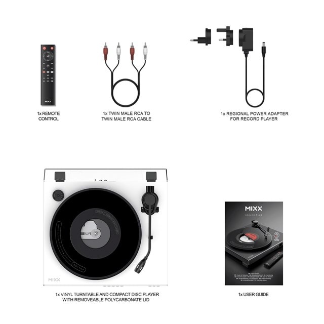 Mixx Audio Analog Plus White Fully Automatic Bluetooth Turntable & CD Player - 10