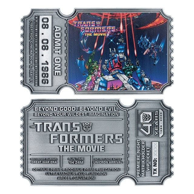 The Transformers The Movie 40th Anniversary Limited Edition Metal Replica Movie Ticket - 2