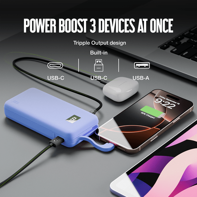 Juice 5 Charges Ultramarine 20000mAh Power Bank with Integrated Cable - 3