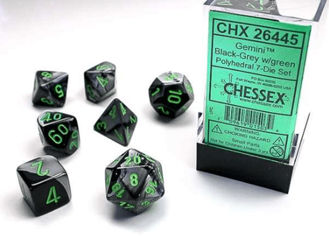 Black/Grey And Green (Set Of 7) Chessex Dice - 1