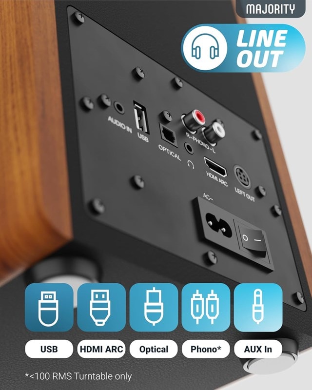 Majority D100 Oak Bluetooth Bookshelf Speakers - 7