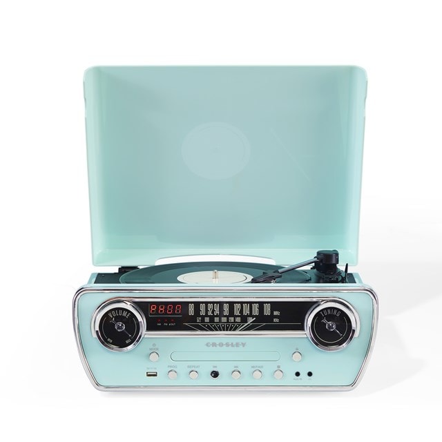 Crosley Powel 7-in-1 Aqua Blue Bluetooth Turntable with FM Radio and CD Player - 5