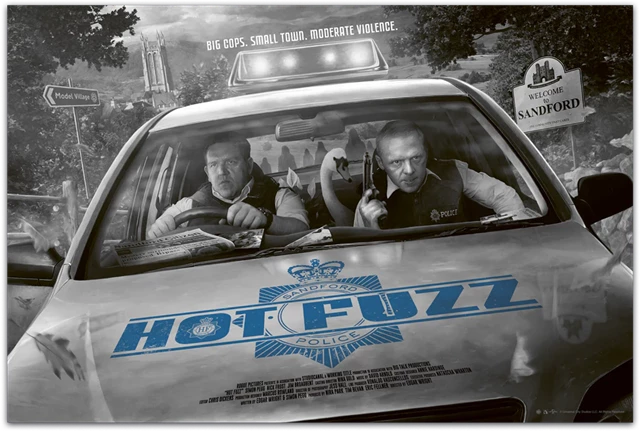 Hot Fuzz Black & White Kevin Wilson 61cm x 91cm Fine Art Poster - 1