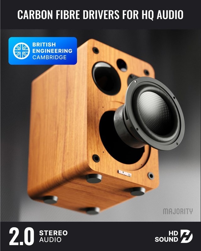 Majority D70X Walnut Bluetooth Bookshelf Speaker - 3