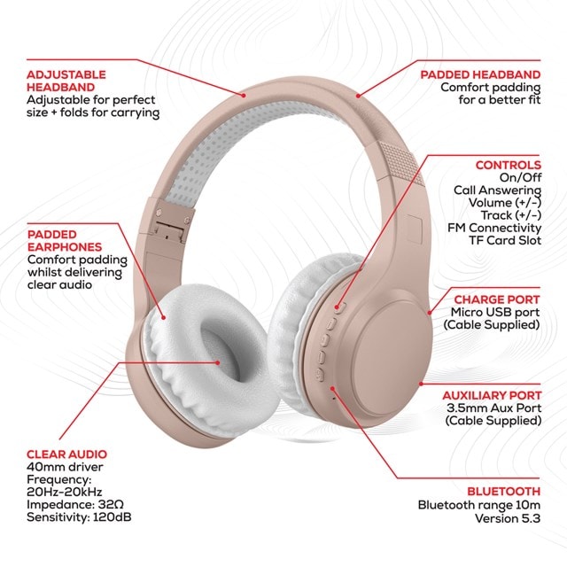 Rock Rock BT On-Ear Rose Gold Bluetooth Headphones - 4