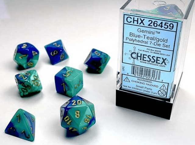 Blue/Teal And Gold (Set Of 7) Chessex Dice - 1